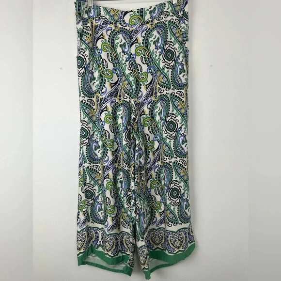 Haute Hippie Women’s Pull On Pants Size XL Wide Leg Paisley Green Maximalist - Picture 1 of 9